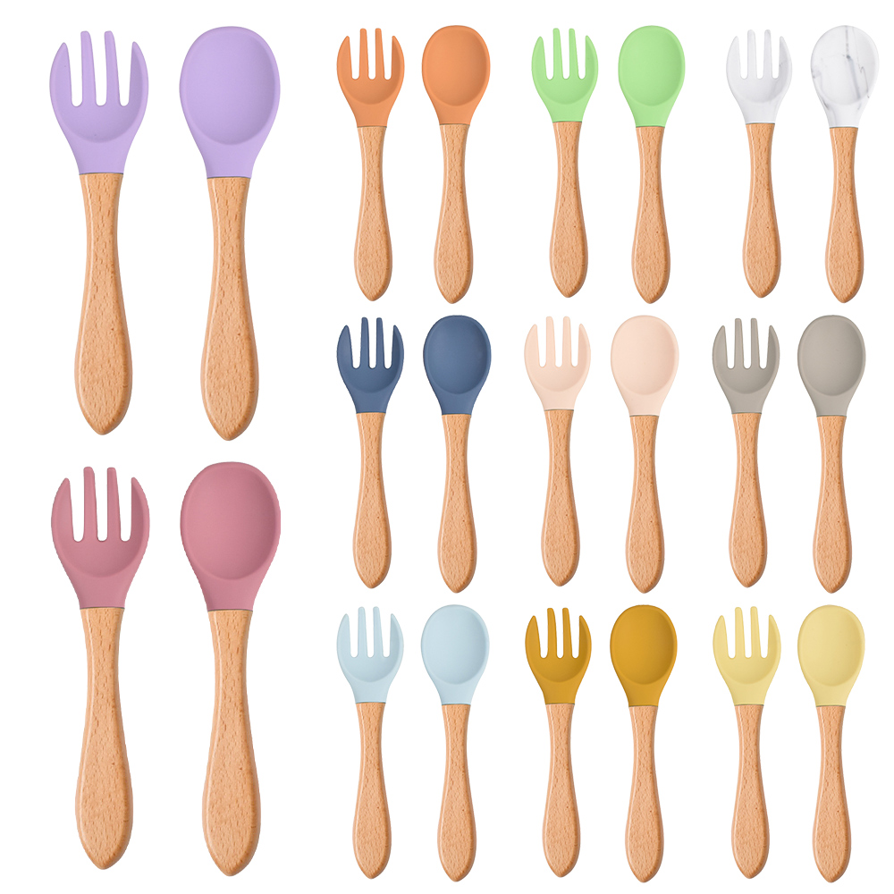 Baby Food Utensils Set - 2 pezzi/set forchetta cucchiaio in silicone