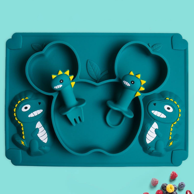 Baby Food Utensils Set - Baby Dinosaur stoviglie in Silicone apprendimento